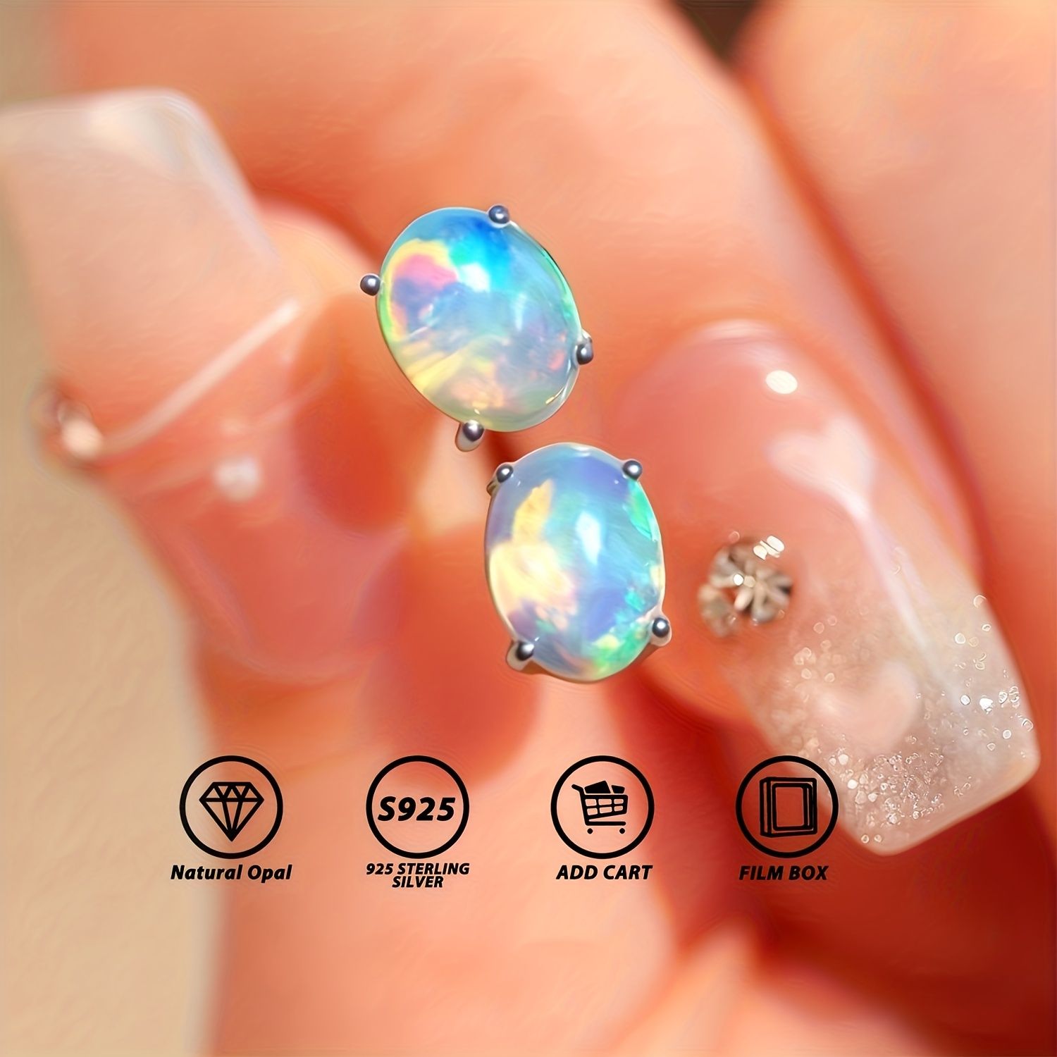 Women's Opal S925 Silver Earrings, October Birthstone